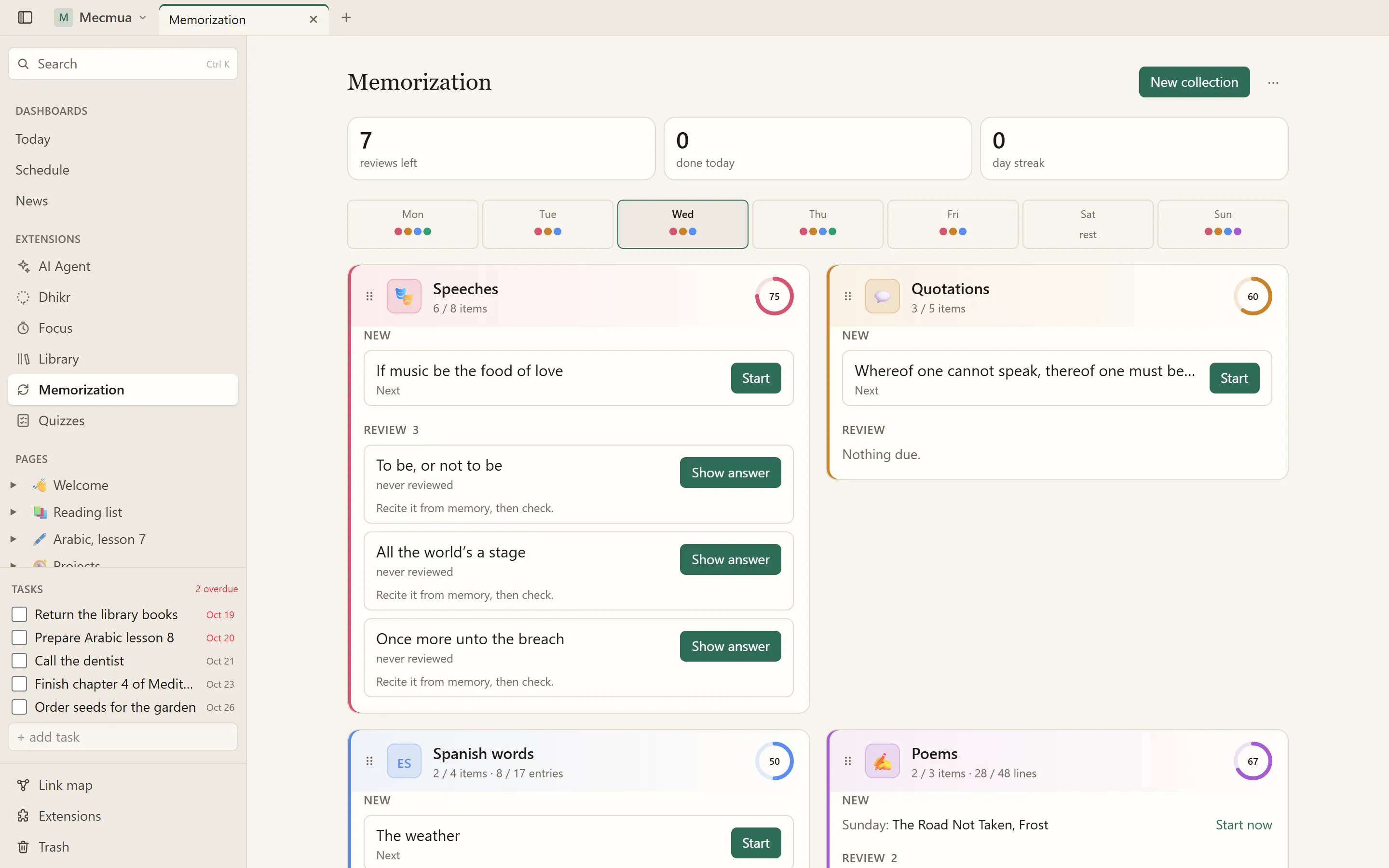 One dashboard: what is new and what is due today in every collection