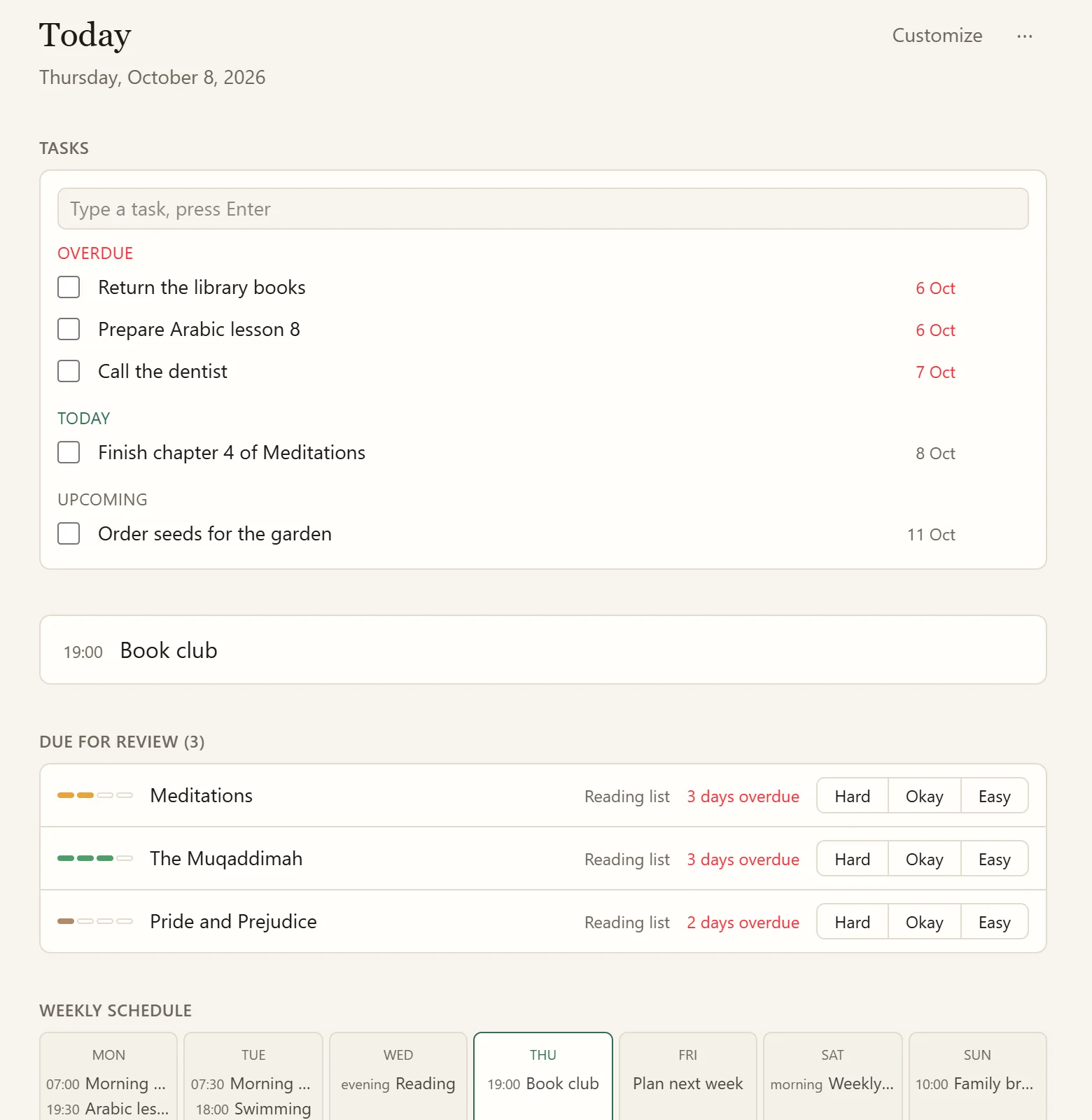 The Today dashboard